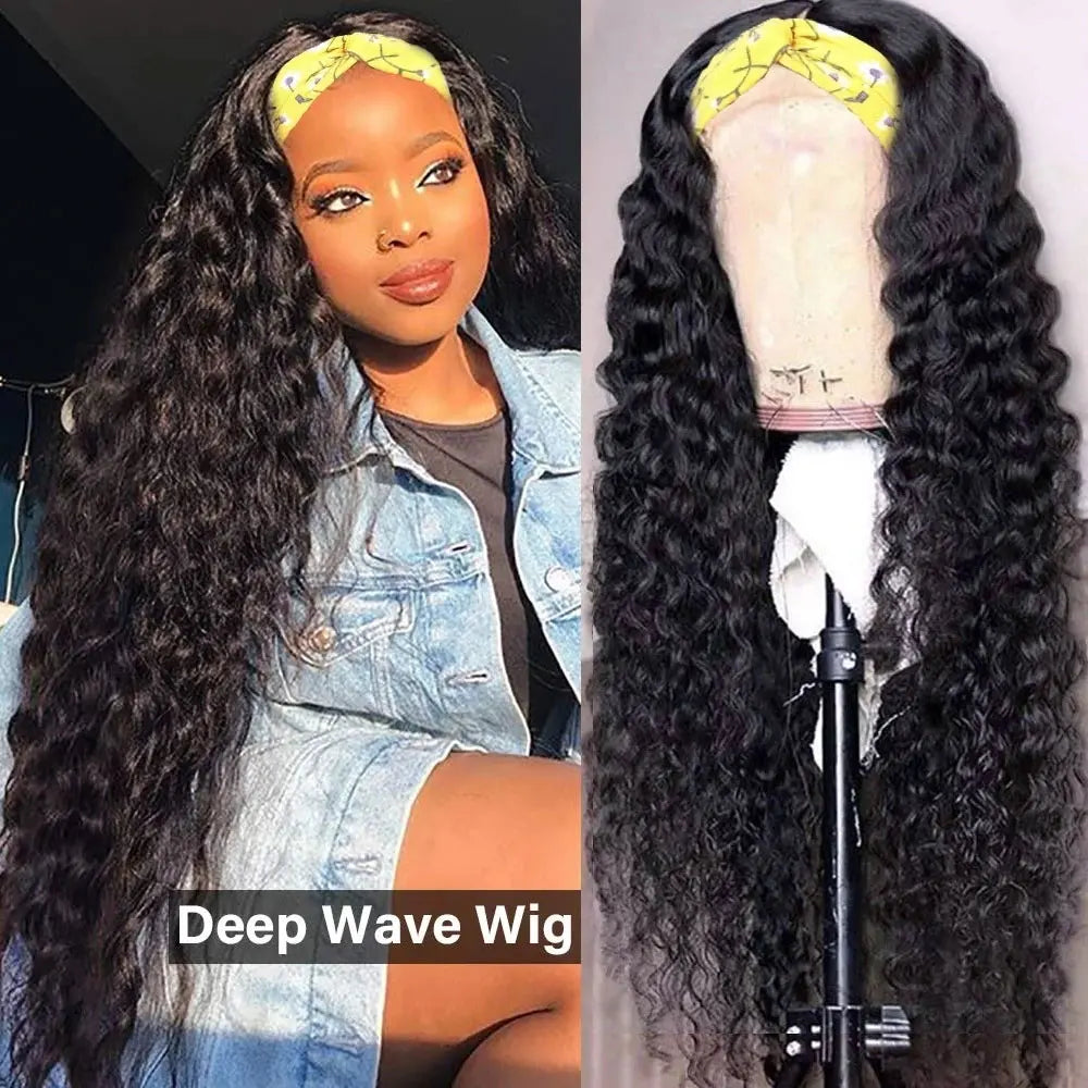 CYPHACap Brazilian Remy Human Hair Deep Wave Headband Wig