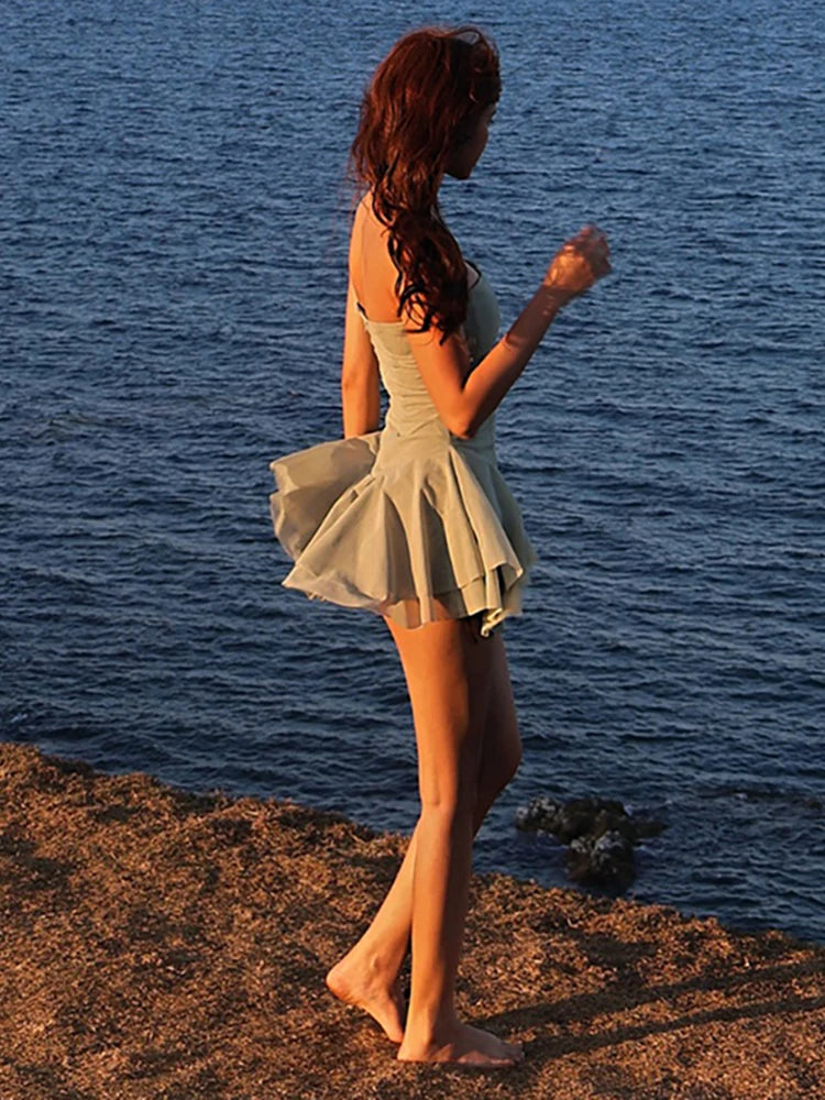 WEIRD PUSSCN Strapless Tiered Dress Women Bodycon Mesh