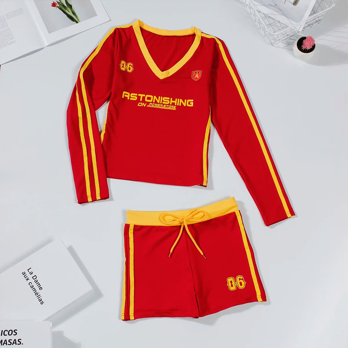 Summer Women 2 Piece Letter Print V Neck Crop Top Set