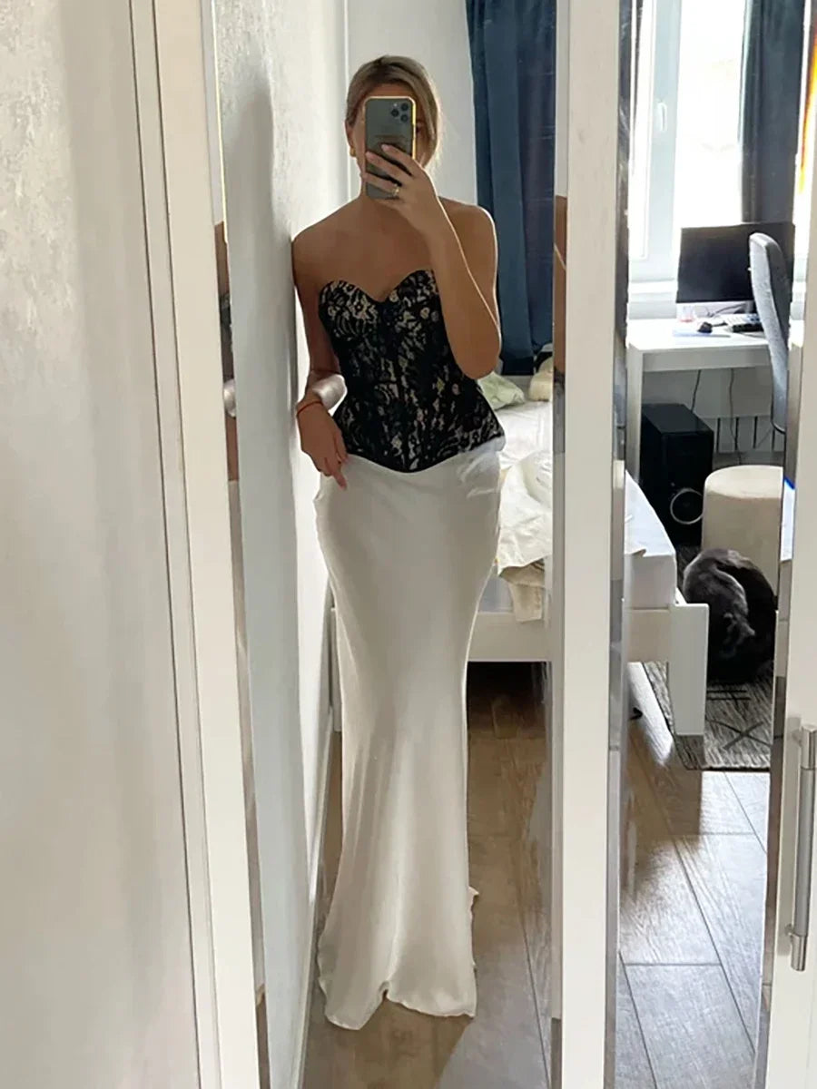 Bornladies Satin Maxi Skirt For Women High Waist Elegant