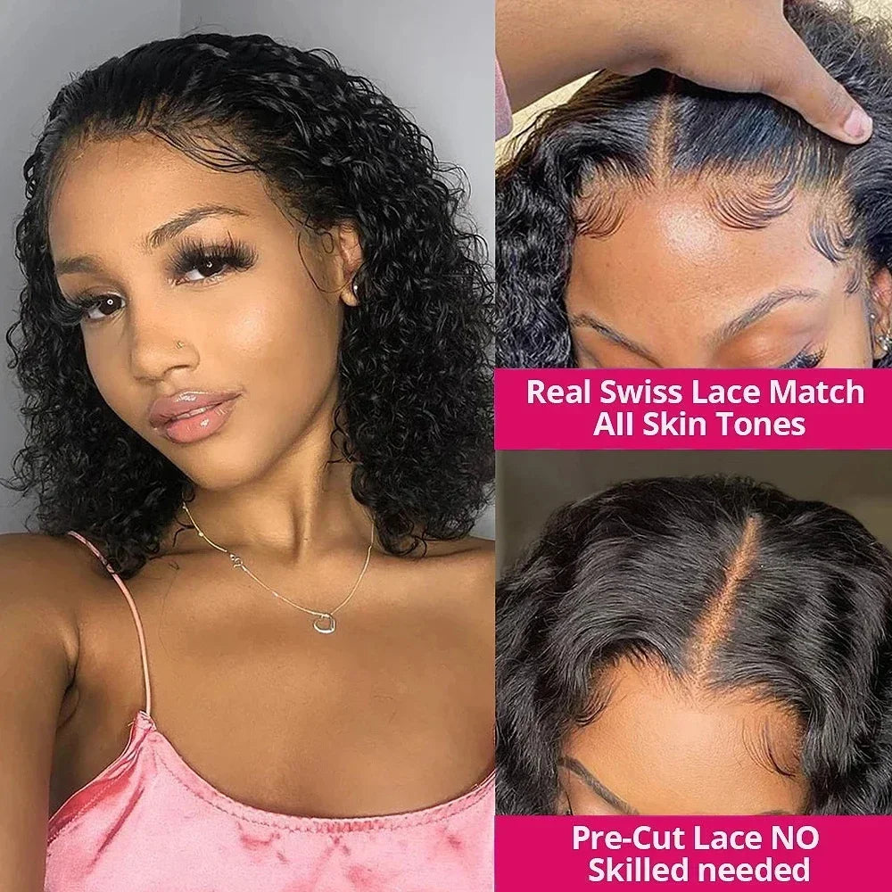 Wear And Go Water Wave Bob Lace Wig Curly Glueless Remy