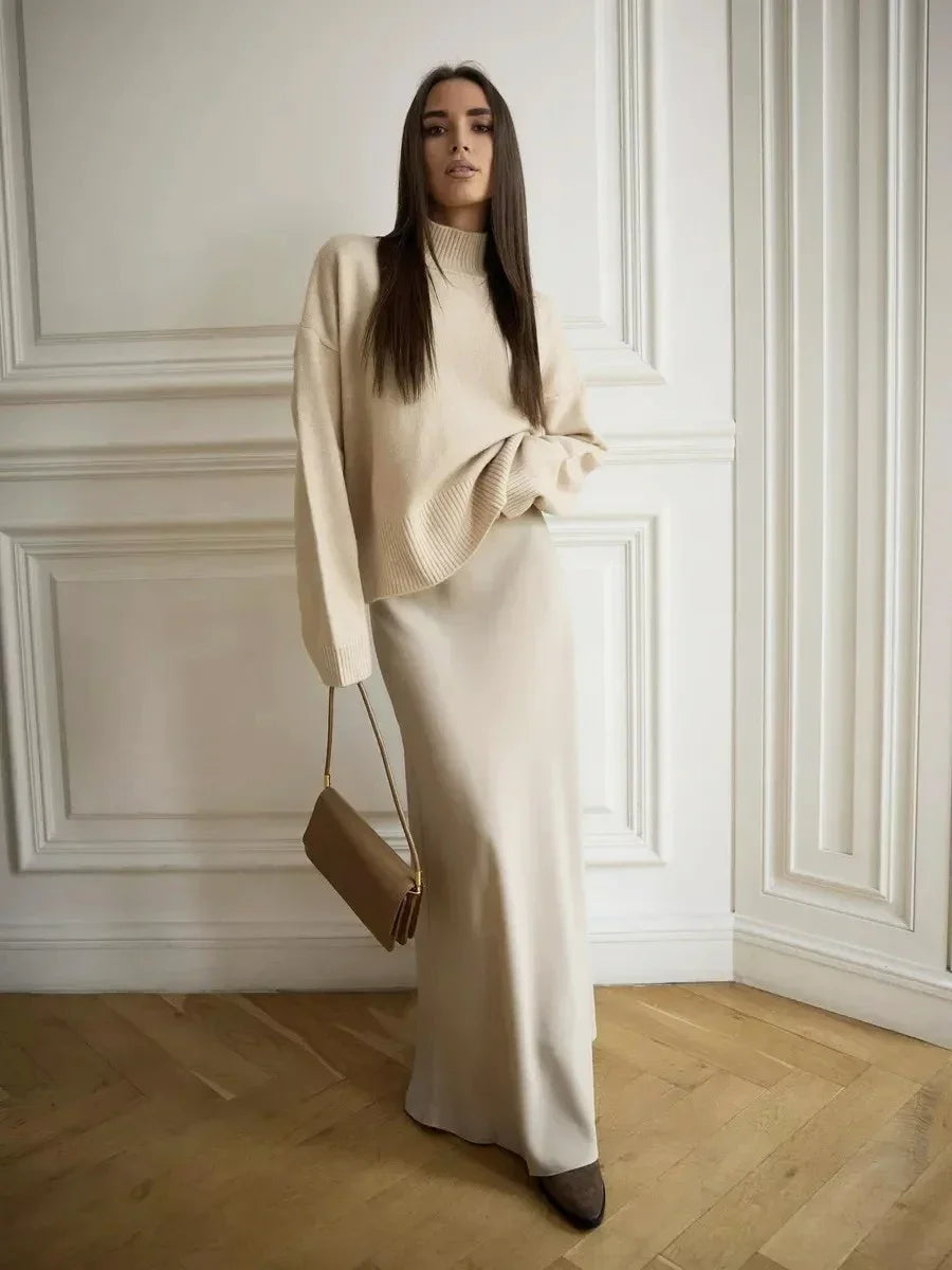 Bornladies Satin Maxi Skirt For Women High Waist Elegant