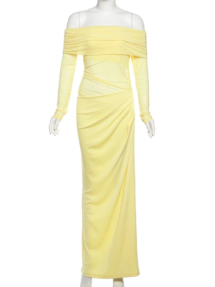 Nibber Patchwork Mesh Dress Women Ruched Elegant Party