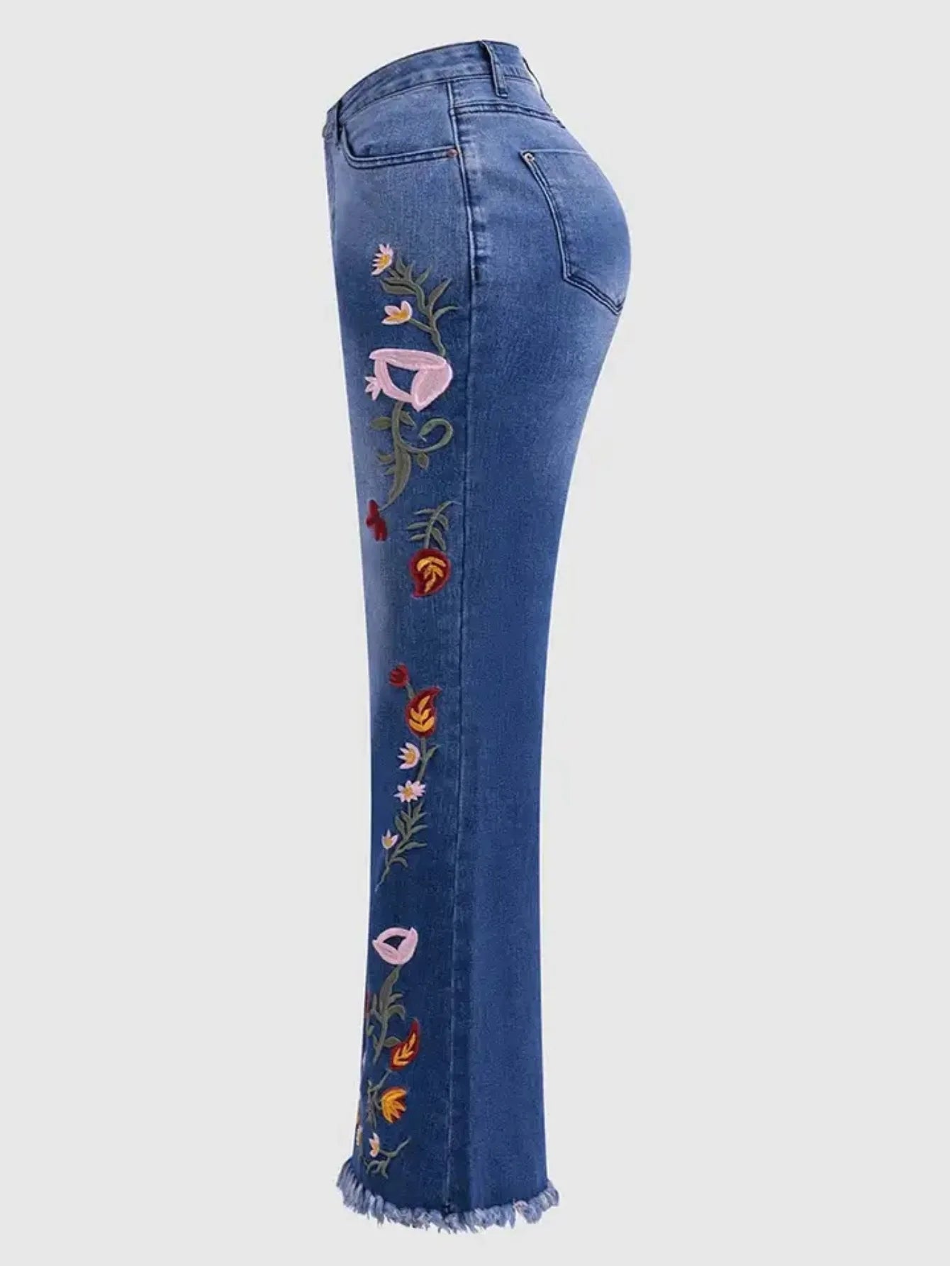 Women's High Waisted Floral Print Slim Fit Denim Jeans