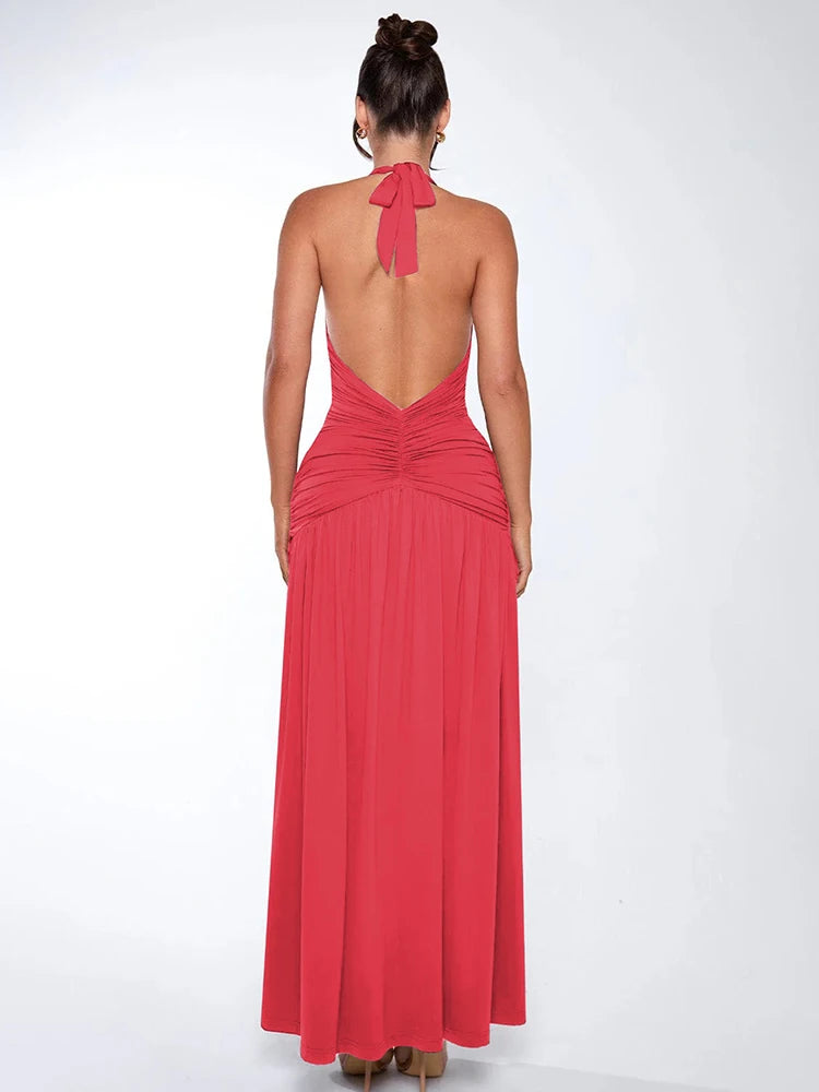 NIBBER Temperament Deep V Neck Patchwork Backless Dress