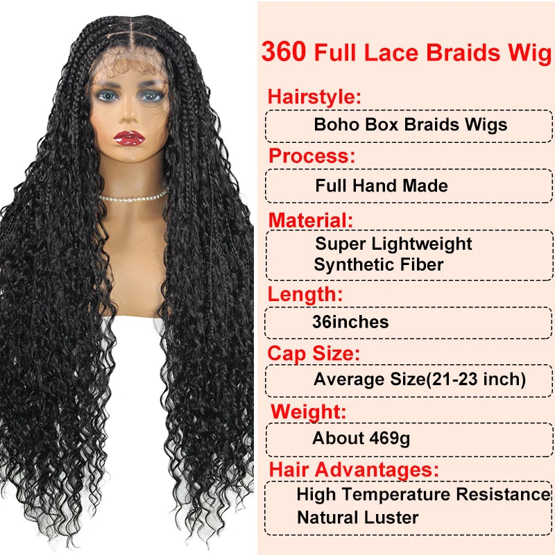 INCOO Boho Box Braided Wigs Full Lace Front Curly Synthetic