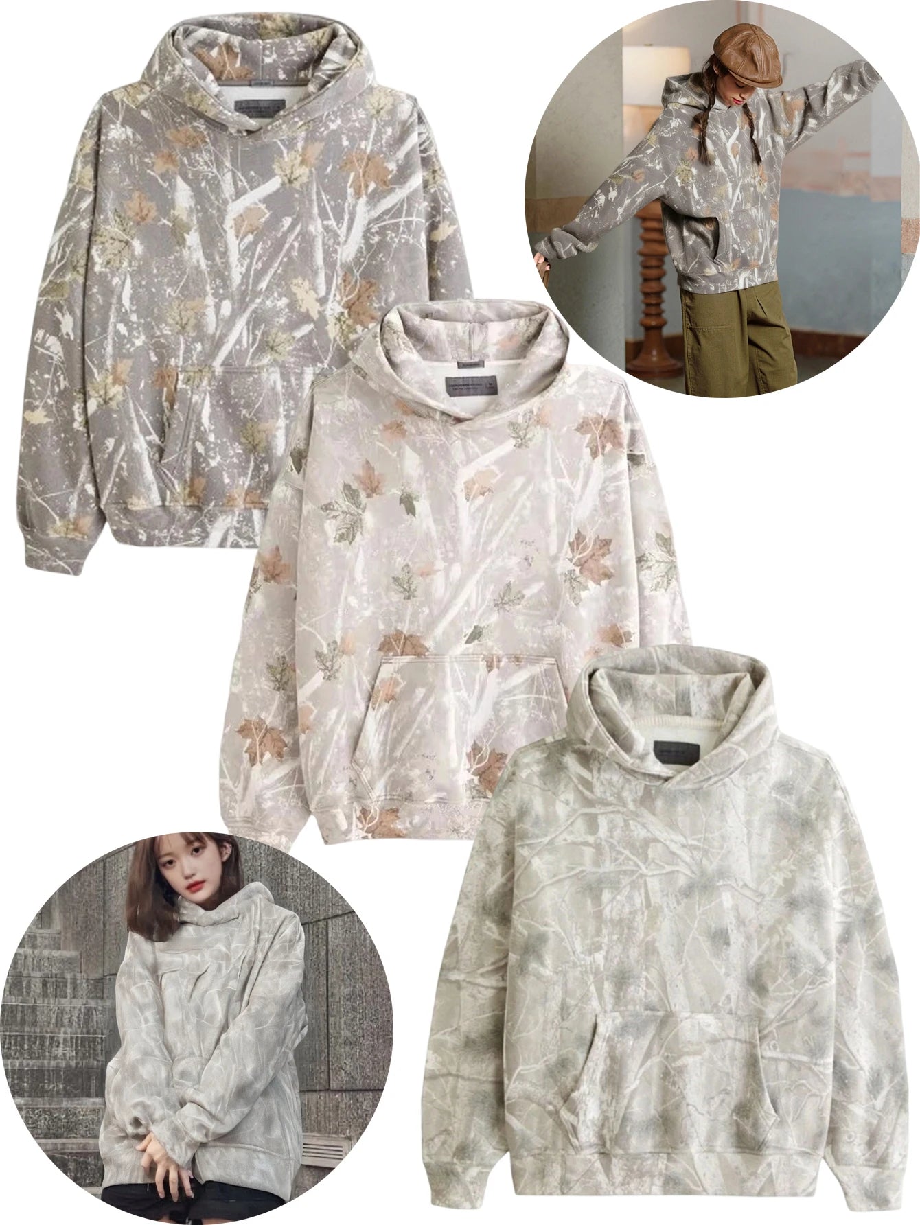 Fujian Camo Hoodie For Women Oversized Maple Leaf Graphic Sweatshirt