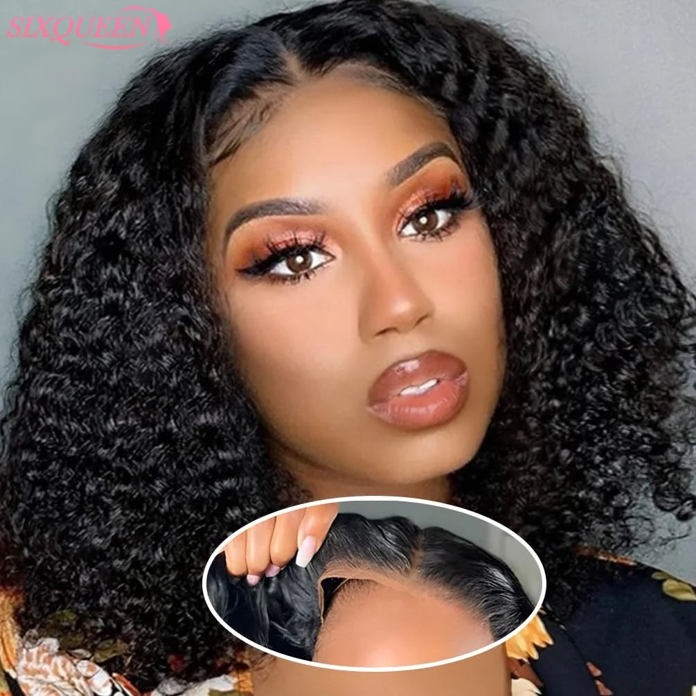 SIXQUEEN Deep Wave Lace Front Wig Glueless Brazilian Human Hair