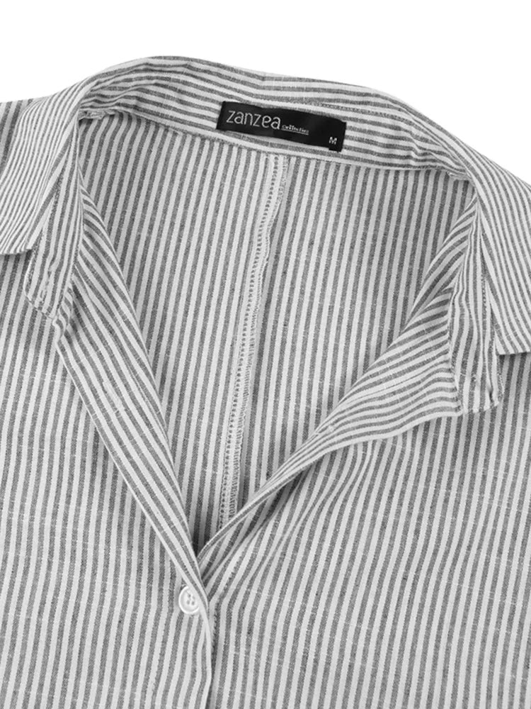 ZANZEACN Stripe Beach Sundress Bohemian Long Sleeve Dress