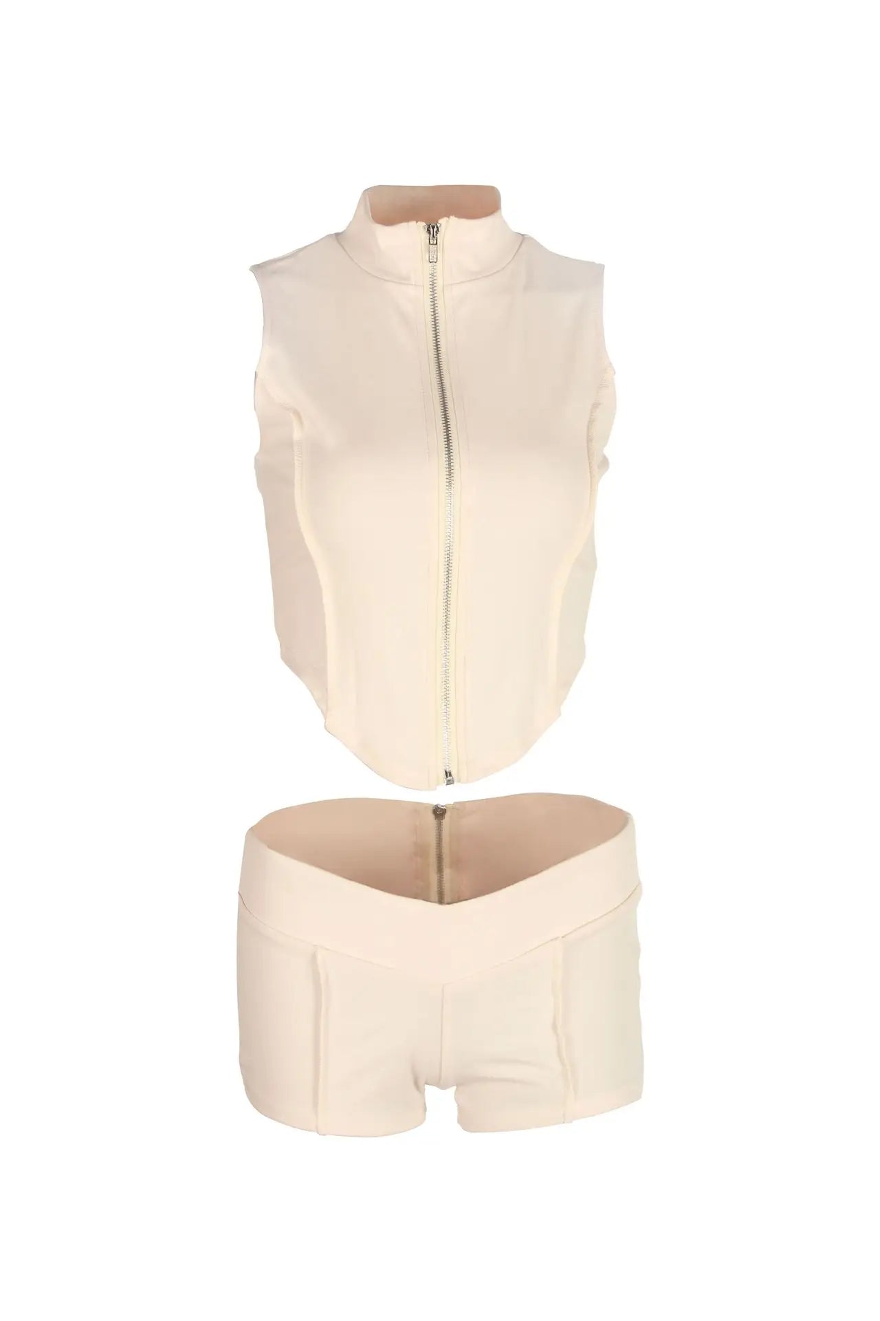 CN Zhejiang Zip Up Collar Set Women Crop Top Shorts