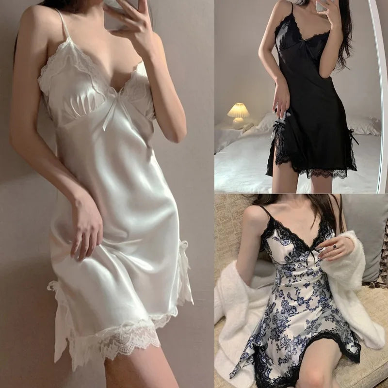 Bigsweety Women Lace V Neck Sleepwear Nightdress With Soft Polyester Lace Trim Details